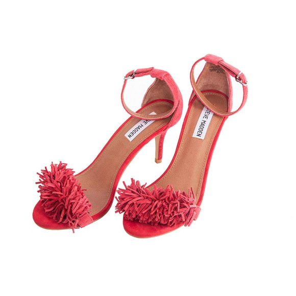 BOGO Red Steve Madden Synfull Ankle Strap Fringe Heels Suede Shoes Size 8.5M - Picture 7 of 9